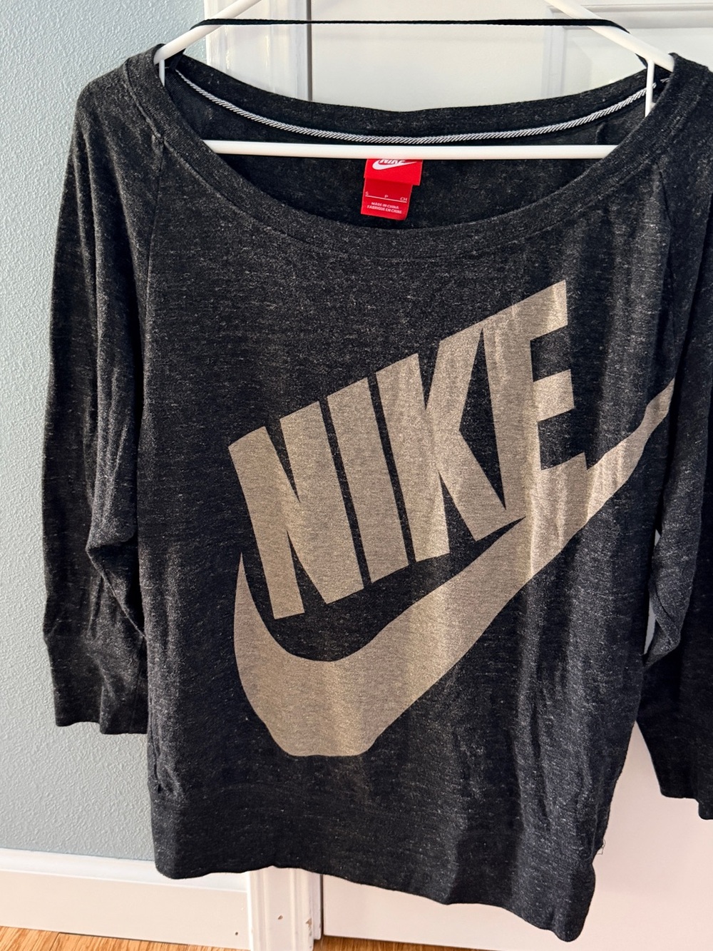 Nike Women's Dark Gray Scoop Neck Logo Sweatshirt